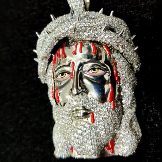 Iced Out Round Colorless Jesus Face Pendant Bling