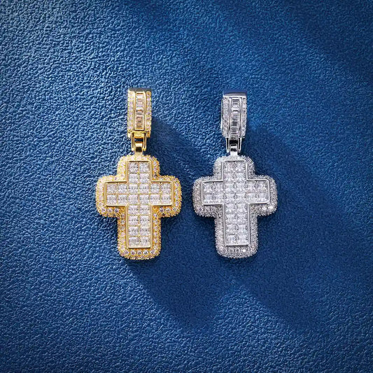 Moissanite Cross Pendant with Round Stones