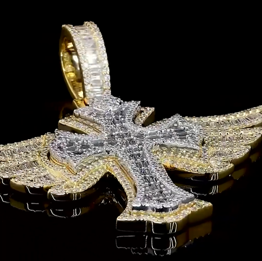 Iced out moissanite cross Wing Pendant