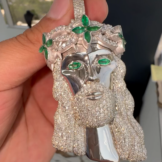 Custom Hip Hop Round & Green Marquise Diamond Pendant