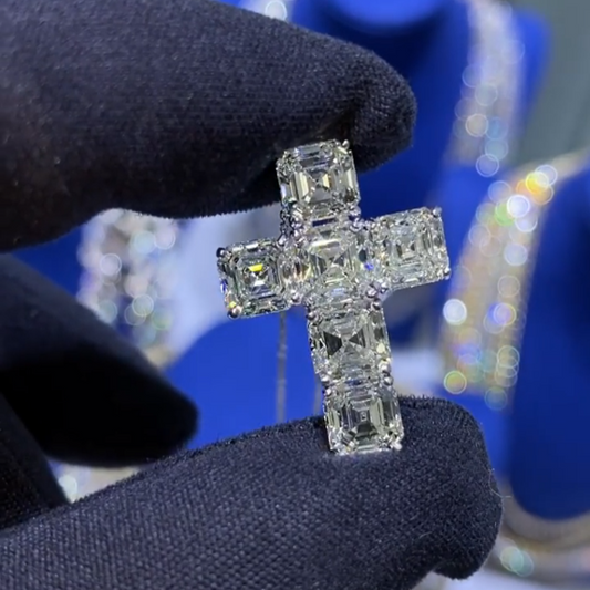 Iced VVS Moissanite Cross with Asscher Cuts