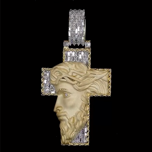 Iced Moissanite Jesus Face Cross Pendant
