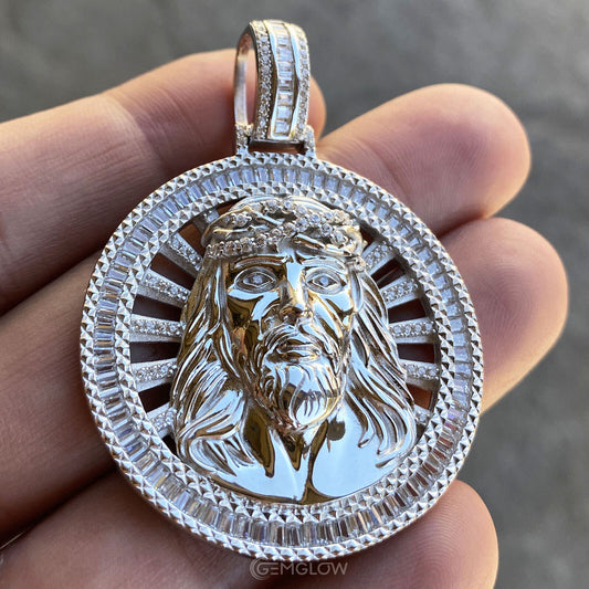 Round & Baguette VVS1 Diamond Jesus Unisex Pendant