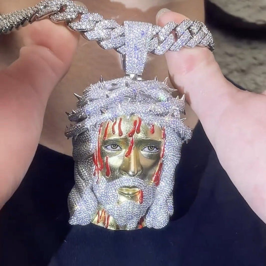 Iced Out Jesus Face Pendant in 925 Silver with Diamonds