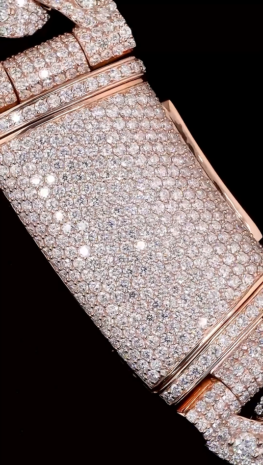Close-up of 22mm Cuban links, iced out with diamonds for street-style statement look