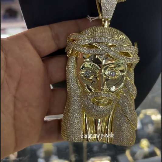 Iced Out Jesus Pendant with Round Moissanite Bling Jewelry