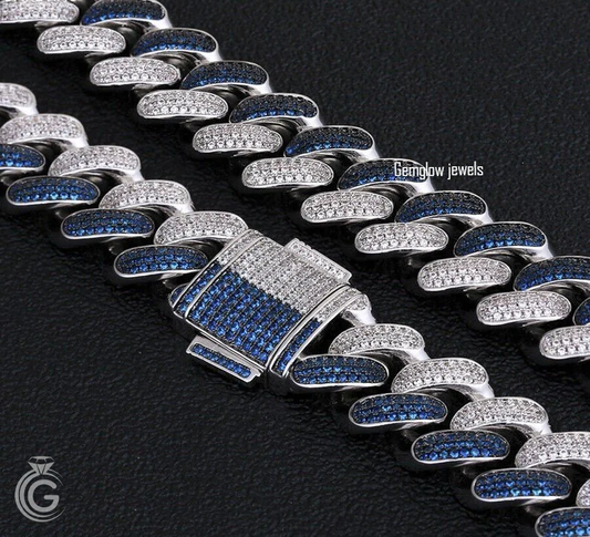 Side angle of 12mm Cuban chain, fully iced links with heavy Miami-style design