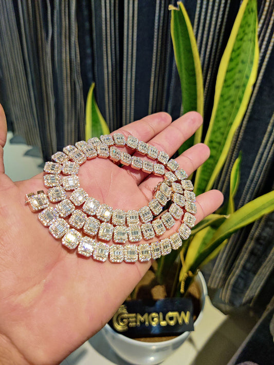 10MM Baguette & Round Tennis Chain Necklace