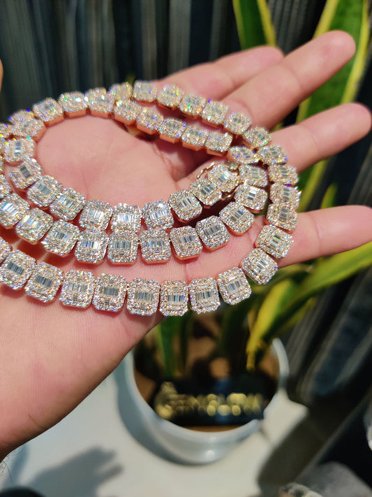 10MM Baguette & Round Tennis Chain Necklace