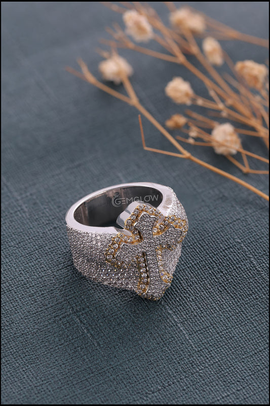 Bold Iced Out Jesus Cross Ring