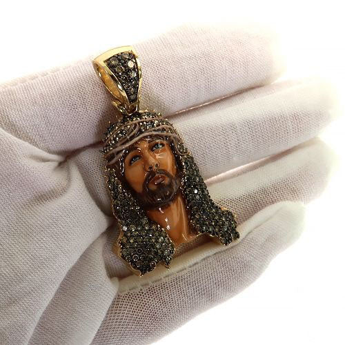 Jesus Face Pendant in Black with CZ or Moissanite Bling