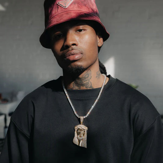 Iced Out Jesus Crown Pendant in Yellow Gold Over Silver