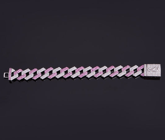 Men’s pink iced Cuban link bracelet, 15mm width