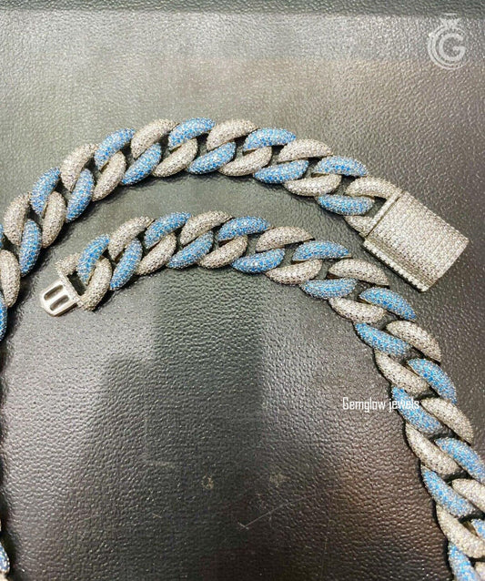 Iced 14mm Cuban Link Chain, Blue Accents