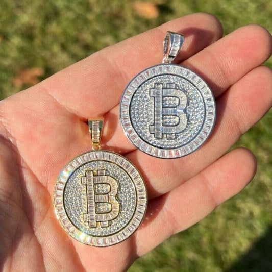 Iced Out Bitcoin Pendant in 925 Silver Shine