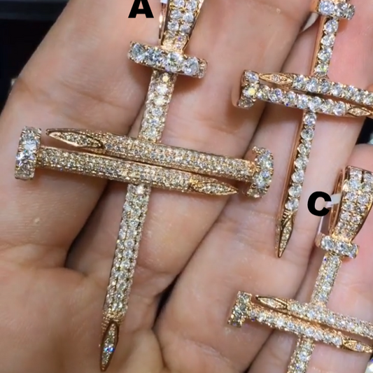 Hip Hop Nail Cross Pendant in Moissanite