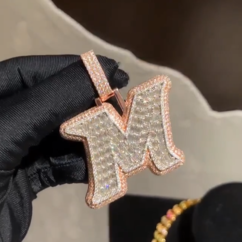 Sterling Silver M Pendant with Icy Diamonds