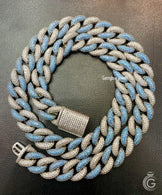 Iced 14mm Cuban Link Chain, Blue Accents