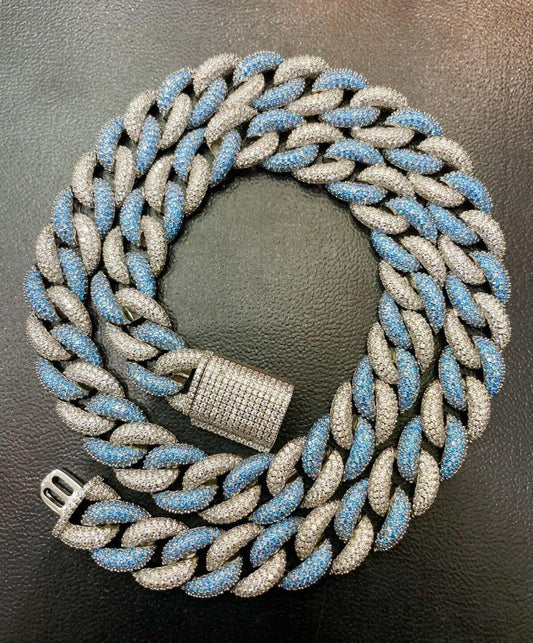 Iced 14mm Cuban Link Chain, Blue Accents