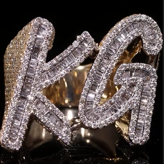 VVS Moissanite Iced Letter Ring Men