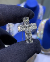 Side view of the hip-hop cross pendant with Ascher cut Moissanite stones, highlighting intricate craftsmanship