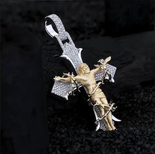 Handmade Silver Jesus Cross Hip Hop Pendant