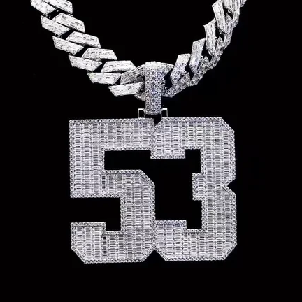 Number 53 Pendant with Round and Baguette Cuts