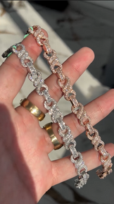 Side angle of 10mm hip hop bracelet, fully iced links with dual diamond shapes