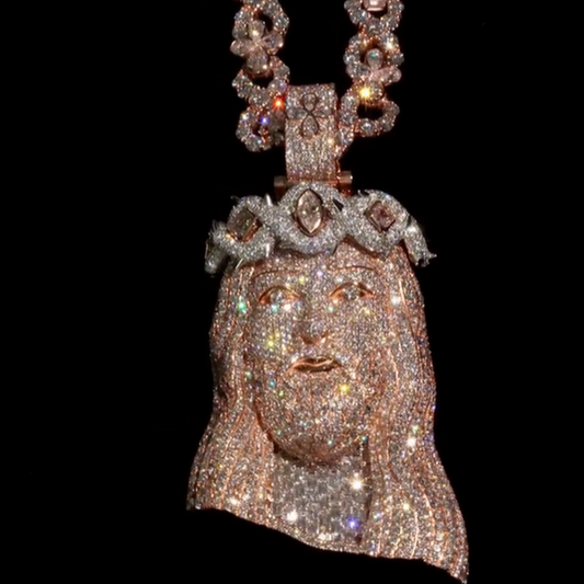 Iced Out Ascher Cut Diamond Jesus Face Pendant