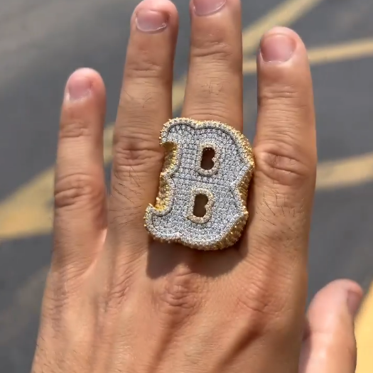 Iced Out Moissanite 'B' Letter Ring