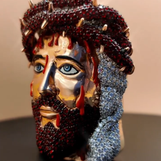 Jesus Face Pendant Red Round Diamond Hip Hop Jewelry