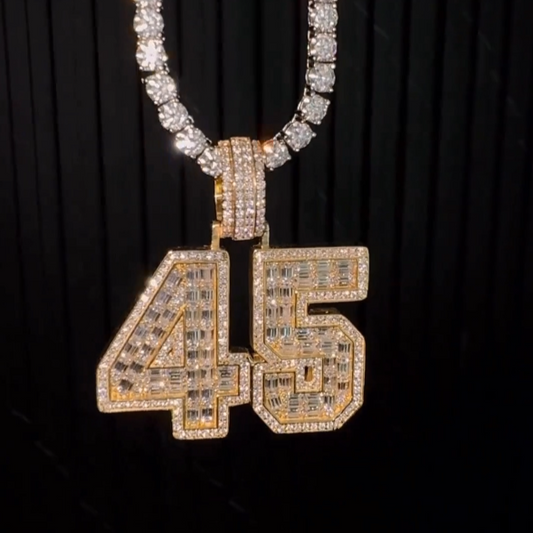 Iced Out 45 Number Pendant with Baguette Moissanite