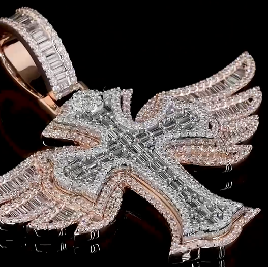 Iced out moissanite cross Wing Pendant