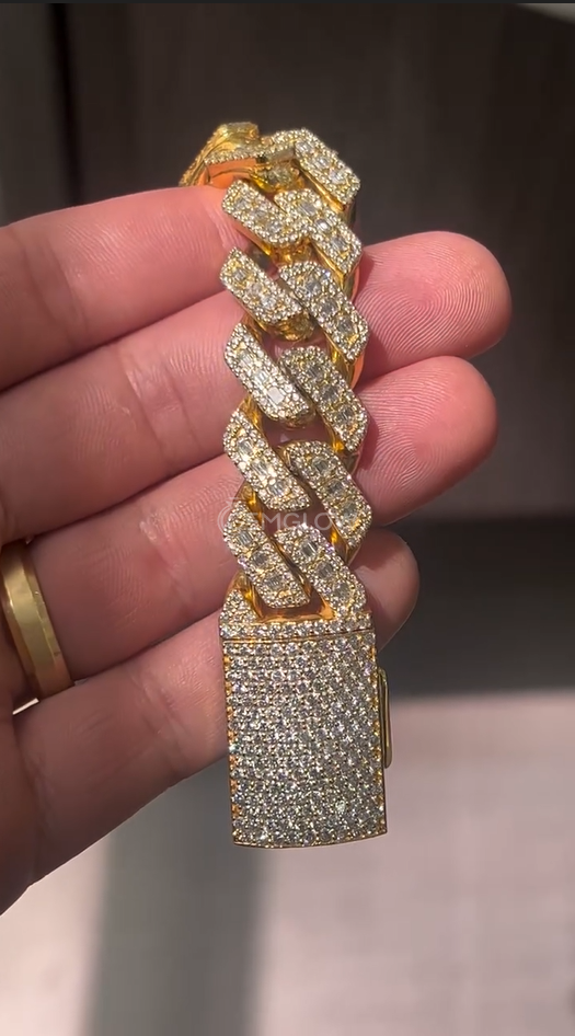 Emerald and Round Diamond Men's Cuban Bracelets