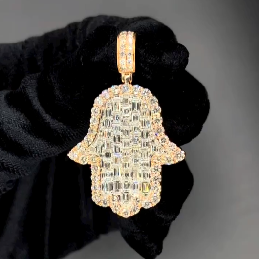 Hamsa Hand Pendant with Evil Eye Diamonds