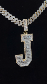 Men's hip-hop J letter pendant with Miami Cuban chain, crafted in bold gold and silver 2-tone design