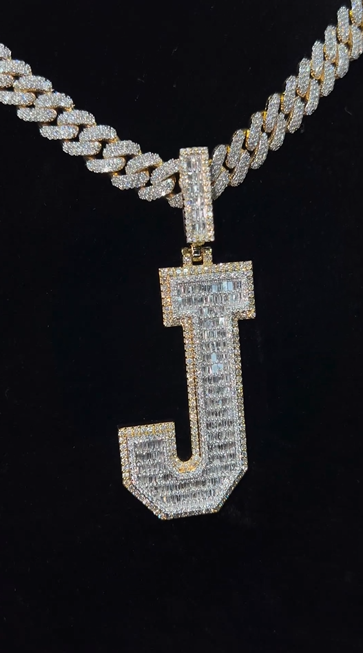 Men's hip-hop J letter pendant with Miami Cuban chain, crafted in bold gold and silver 2-tone design