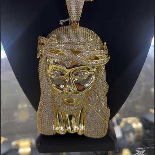 Iced Out Jesus Pendant with Round Moissanite Bling Jewelry