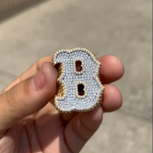 Iced Out Moissanite 'B' Letter Ring