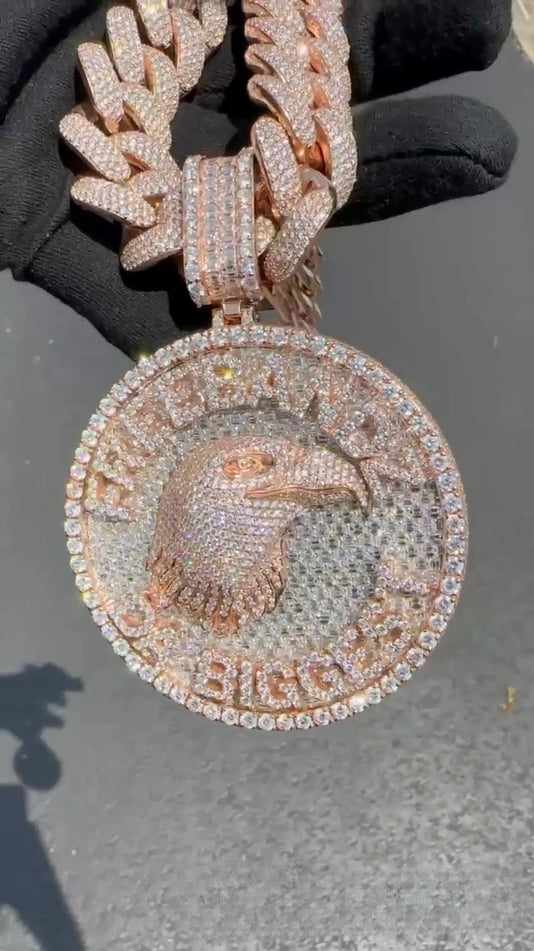 Custom eagle pendant with iced letter design, bold hip hop piece in shimmering diamond