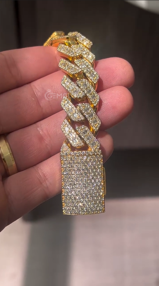 Emerald and Round Diamond Men's Cuban Bracelets