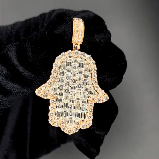 Hamsa Hand Pendant with Evil Eye Diamonds