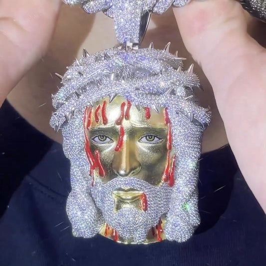 Iced Out Jesus Face Pendant in 925 Silver with Diamonds