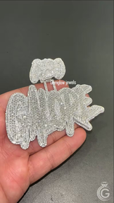 Big custom name pendant in 925 sterling silver, fully iced with round diamonds