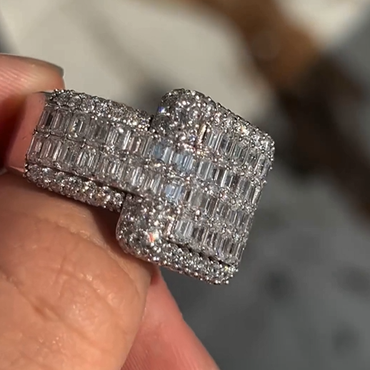 Iced Out Baguette Ring for Hip Hop Men