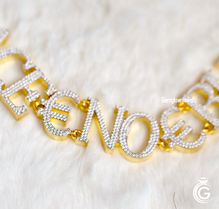Diamond Chain Lettering Custom Letter Chain with Round Diamonds – Gemglow Jewels