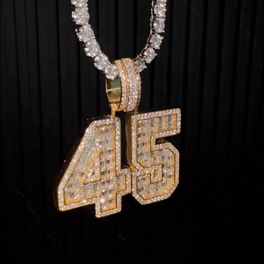 Iced Out 45 Number Pendant with Baguette Moissanite