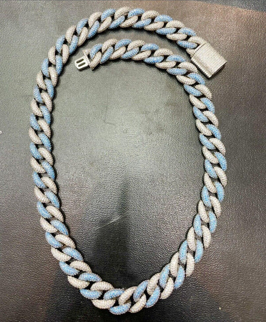 Iced 14mm Cuban Link Chain, Blue Accents