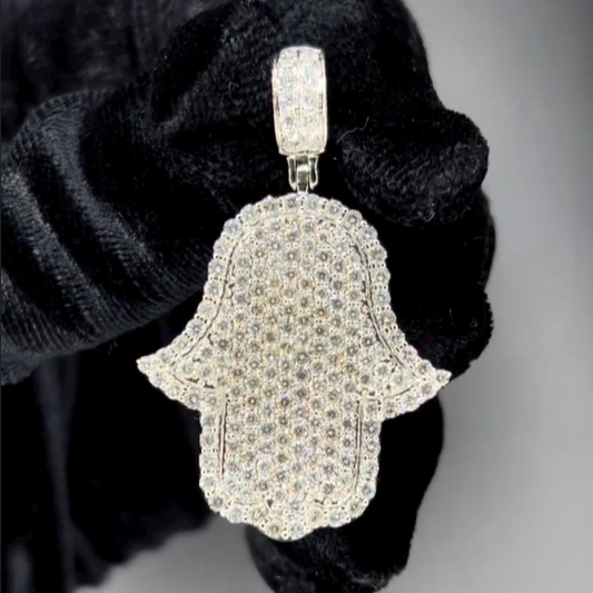 Hamsa Hand Pendant with Baguette Diamonds