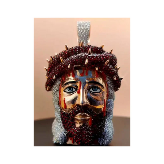 Jesus Face Pendant Red Round Diamond Hip Hop Jewelry
